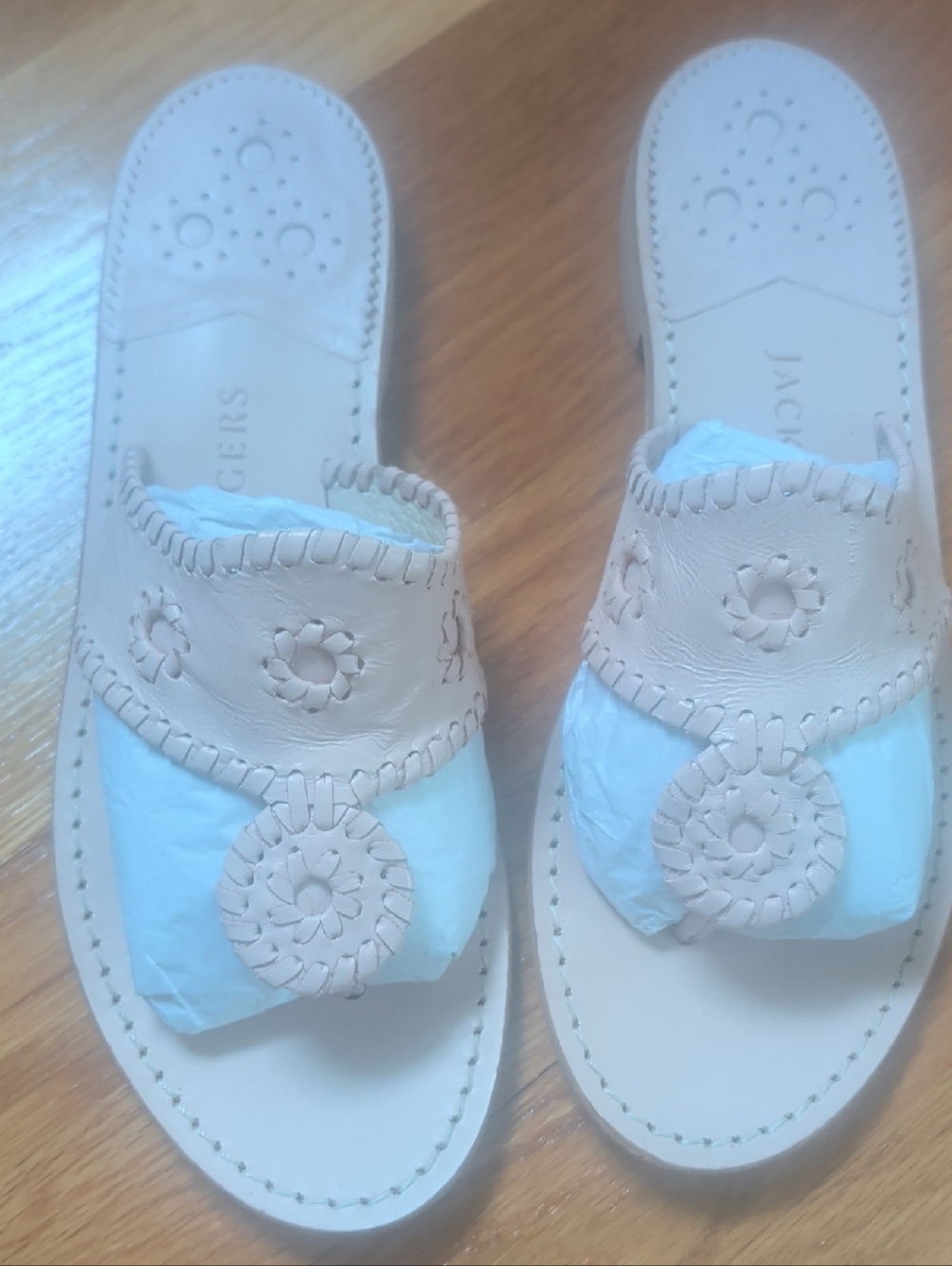Jack Rogers Blush Leather Whipstitch Sandal with Medallion
